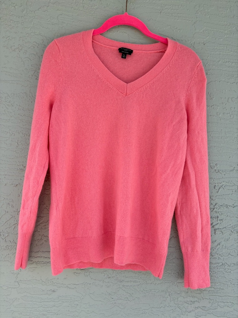 Talbots cashmere Sweater Womens Petite L Pink Coral V-Neck Pullover Long Sleeve